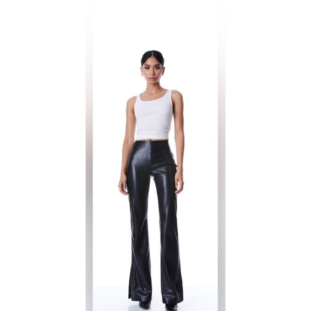 Alice +βOlivia Teeny faux leather side slit pants black 8